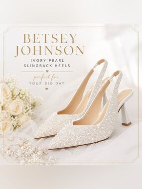 Betsey Johnson Ivory Pearl Rhinestone Slingback Heels Sz 7 Bridal Wedding Pumps